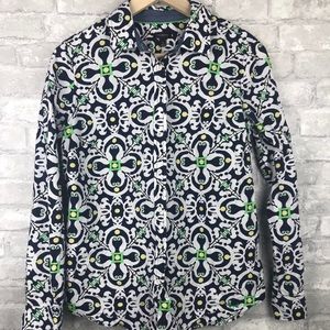 Talbots | Geometric Print Button Down Blouse